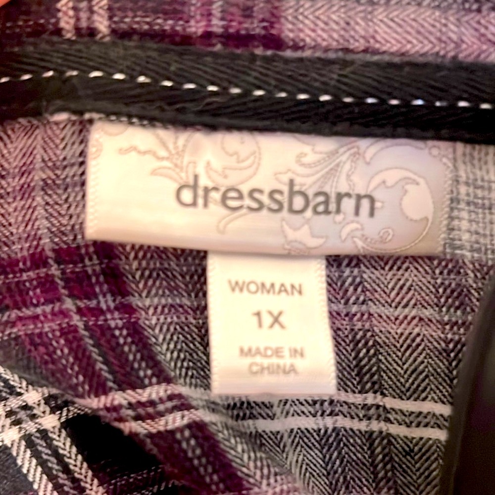 NWT 🤠 DRESS BARN PURPLE/PINK/WHITE COTTON PLAID BUTTON DOWN SHIRT Women’s 1X - Picture 8 of 10